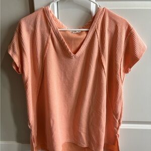 ANDREE BY UNIT Orange Pink Ribbed Short Sleeve T-Shirt